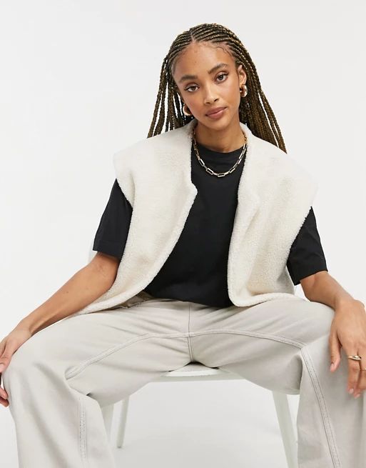 Only oversized fluffy vest in white | ASOS (Global)