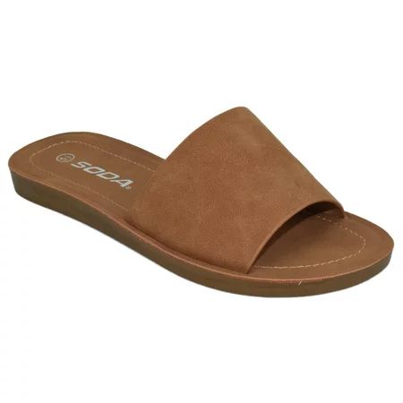 Soda Shoes Women Flip Flops Basic Plain Slippers Slip On Sandals Slides Casual Peep Toe Beach EFRON- | Walmart (US)