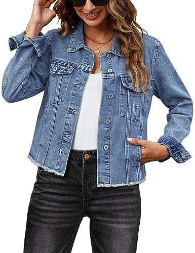 luvamia denim jackets for women women's casual jackets blue jean jacket for women denim jean jacket women plus size women's plus size coats and jackets Medium Blue Size XX-Large Fits Size 20 22 | Amazon (US)