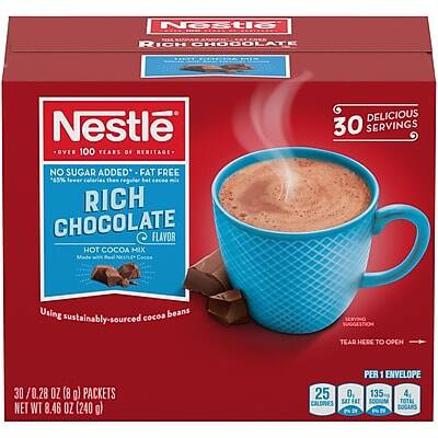 Nestle - No Sugar Added Rich Chocolate Hot Cocoa, 0.28 oz, 30/Box | Best Buy U.S.