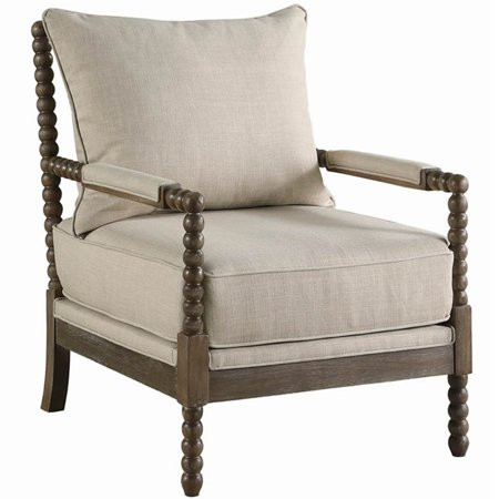 Bowery Hill Modern Accent Chair with Cushion Back in Beige and Dark Walnut | Walmart (US)