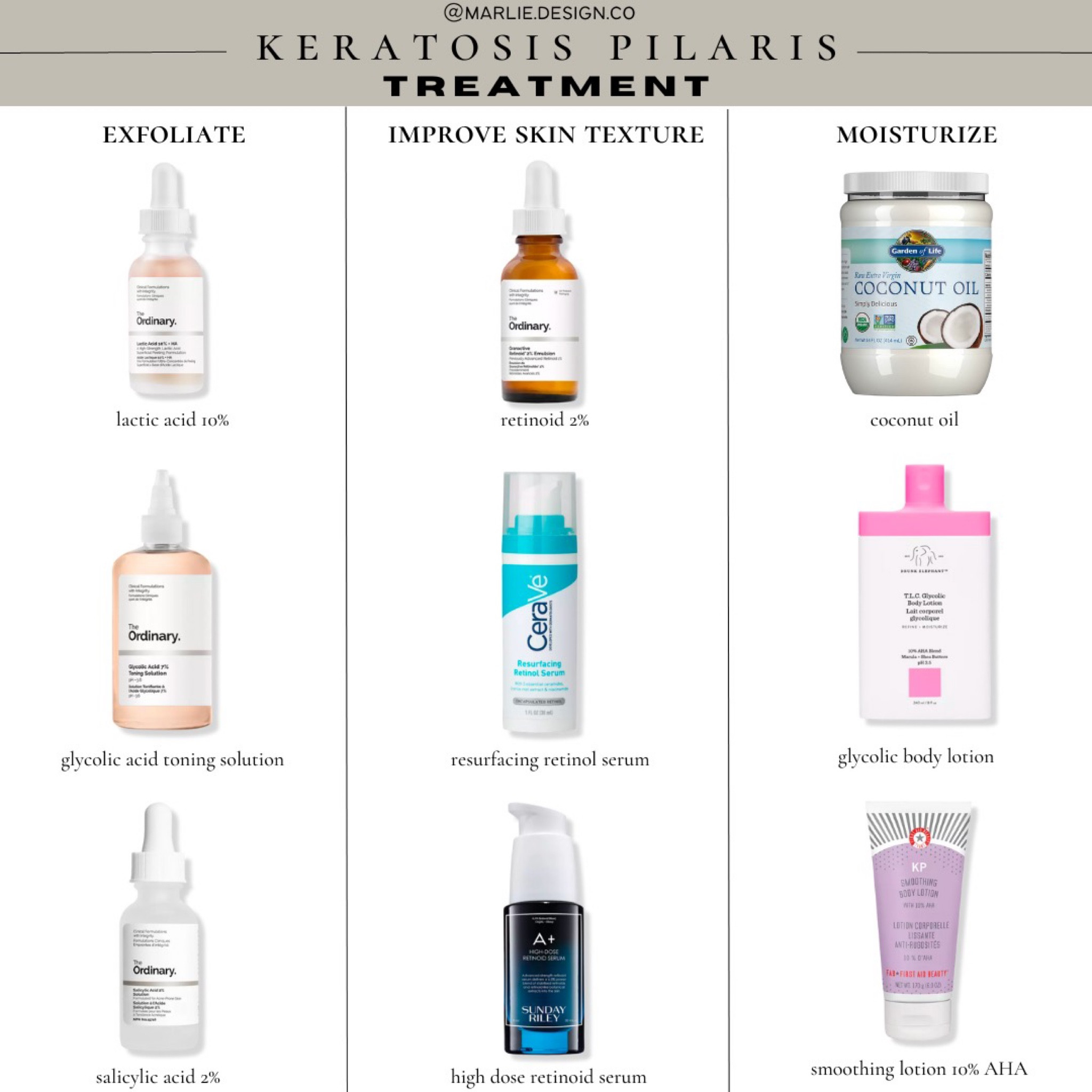 Keratosis Pilaris Treatment | KP treatment | exfoliate | moisture | texture | smooth skin | arms | legs | cheeks | the ordinary | drunk elephant | Sunday Riley | cerave | ulta | Amazon | summer skin

#LTKbeauty #LTKunder50 #LTKbump