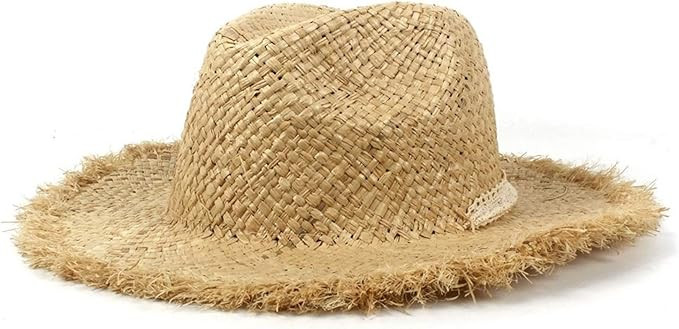 Sun Panama Handmade Weave Raffia Beach Sun Hat for Summer Women Wide Brim Sunbonnet Panama Cap Ha... | Amazon (US)