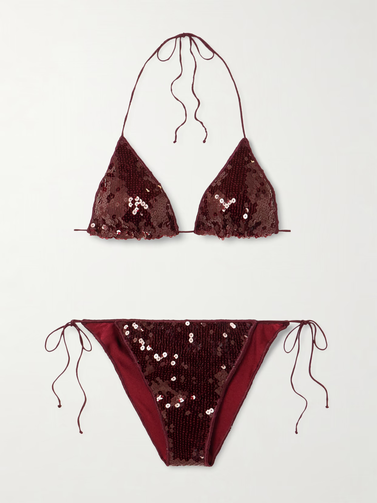 Oséree - Marilyn Microkini Sequined Triangle Bikini - Burgundy | NET-A-PORTER (US)
