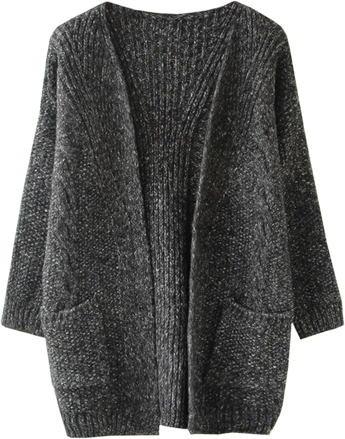 futurino Women's Cable Twist School Wear Boyfriend Pocket Open Front Cardigan Popcorn Sweaters… | Amazon (US)