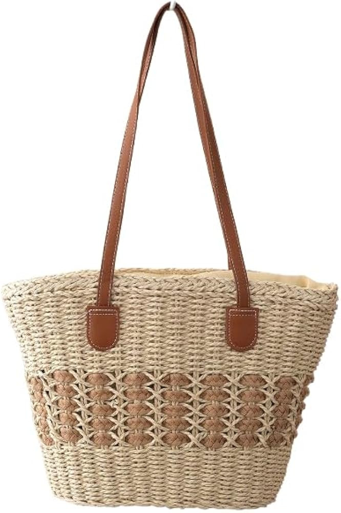 Women’s Tote Bag Straw Beach Shoulder Handbag Fashion Purse 2025 Summer Vacation Travel Woven T... | Amazon (US)