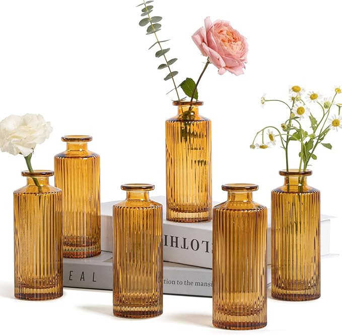 ComSaf Small Flower Vases, Amber Bud Vases Set, Mini Bud Vase in Bulk, Winter Fall Mini Table Flo... | Amazon (US)