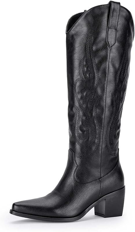 Rhinestone Cowboy Boots for Women - Wide Calf Knee High Cowgirl Boots with Side Zipper and Sparkl... | Amazon (US)