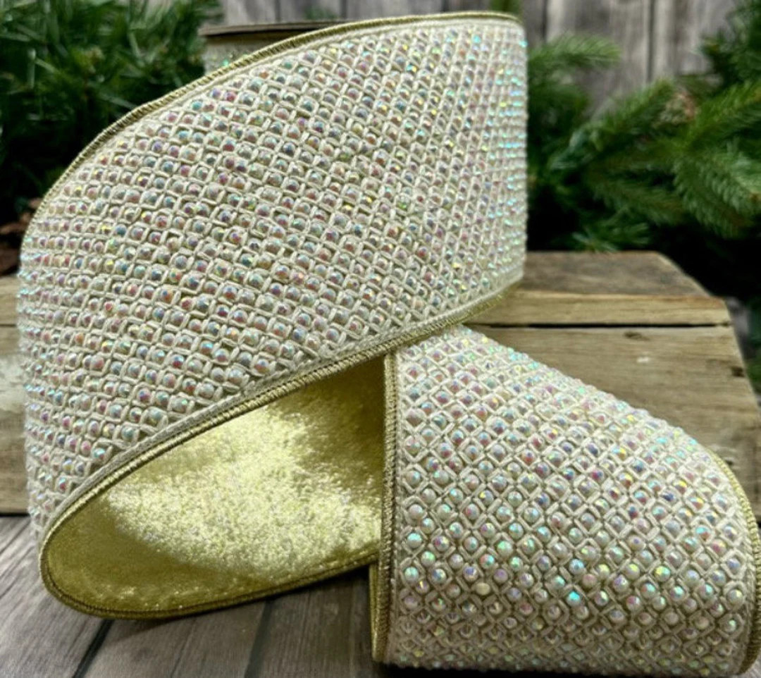 Pearl Iridescent Macrame Gold Fused Back D Stevens Wired Ribbon, 4 Inch, 5 Yards - Etsy | Etsy (US)