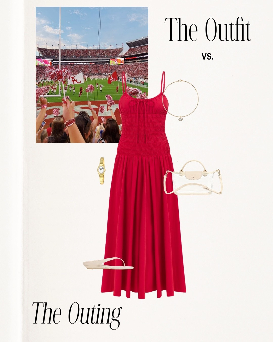Football season!!! 🏈 

Roll tide, Alabama, OU, gameday, football game, sun dress, revolve finds, Amazon finds, jewelery, linen, summer outfit inspo, fall, midi dress, clear gameday purse