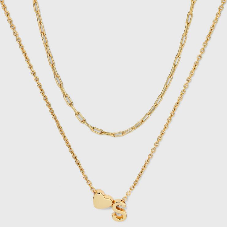 14K Gold Dipped Initial with Heart Chain Necklace - A New Day™ Gold | Target