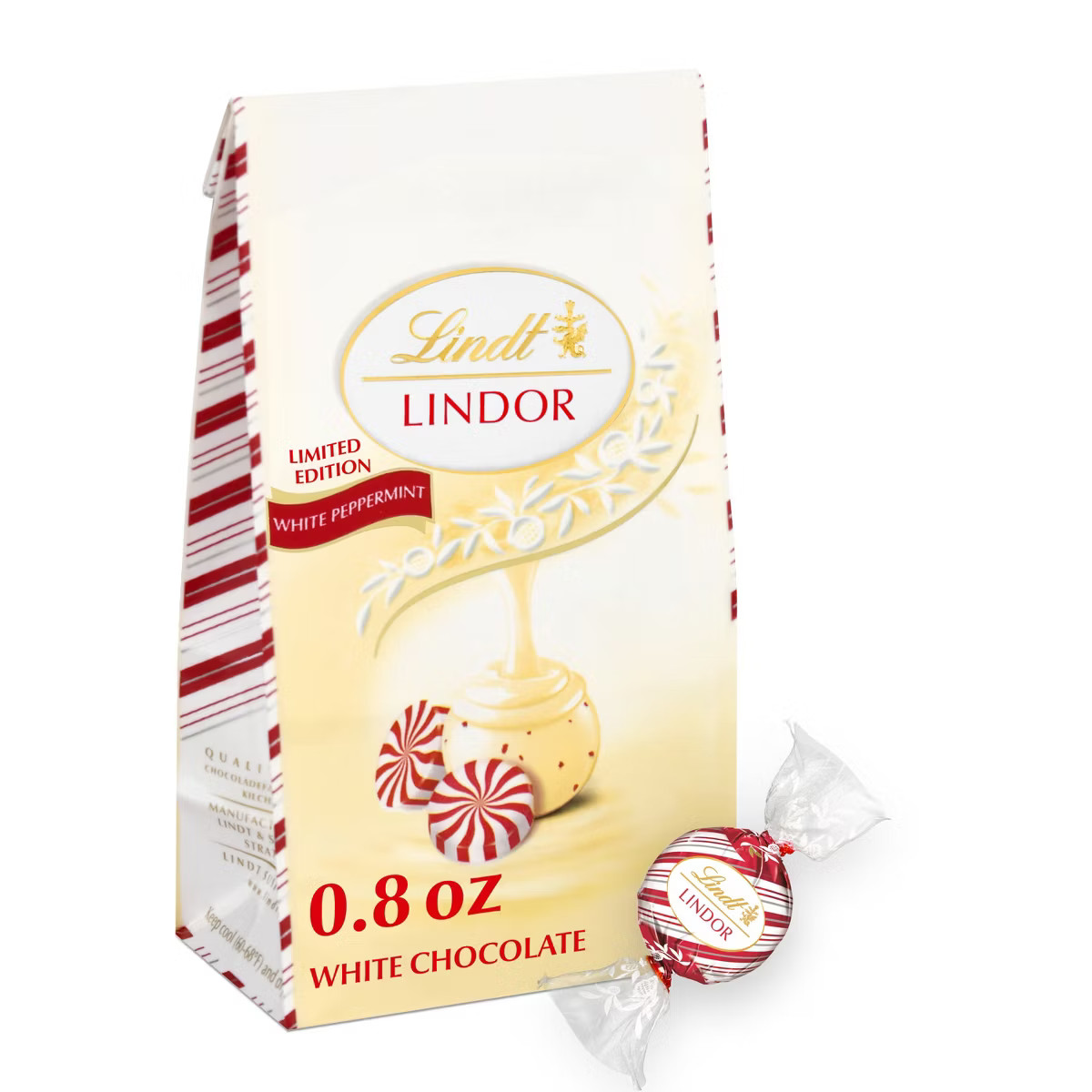 Lindt LINDOR Christmas White Chocolate Peppermint Candy Truffles - 0.8oz | Target