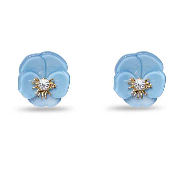CORNFLOWER BLUE PANSY BUTTON EARRINGS | LELE SADOUGHI