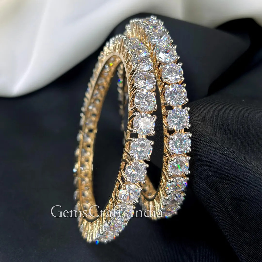 Gold Finish CZ Diamond Bangles/ AD Bracelet/ Cubic Zirconia Bracelet/Indian Bangles/Wedding Jewel... | Etsy (US)