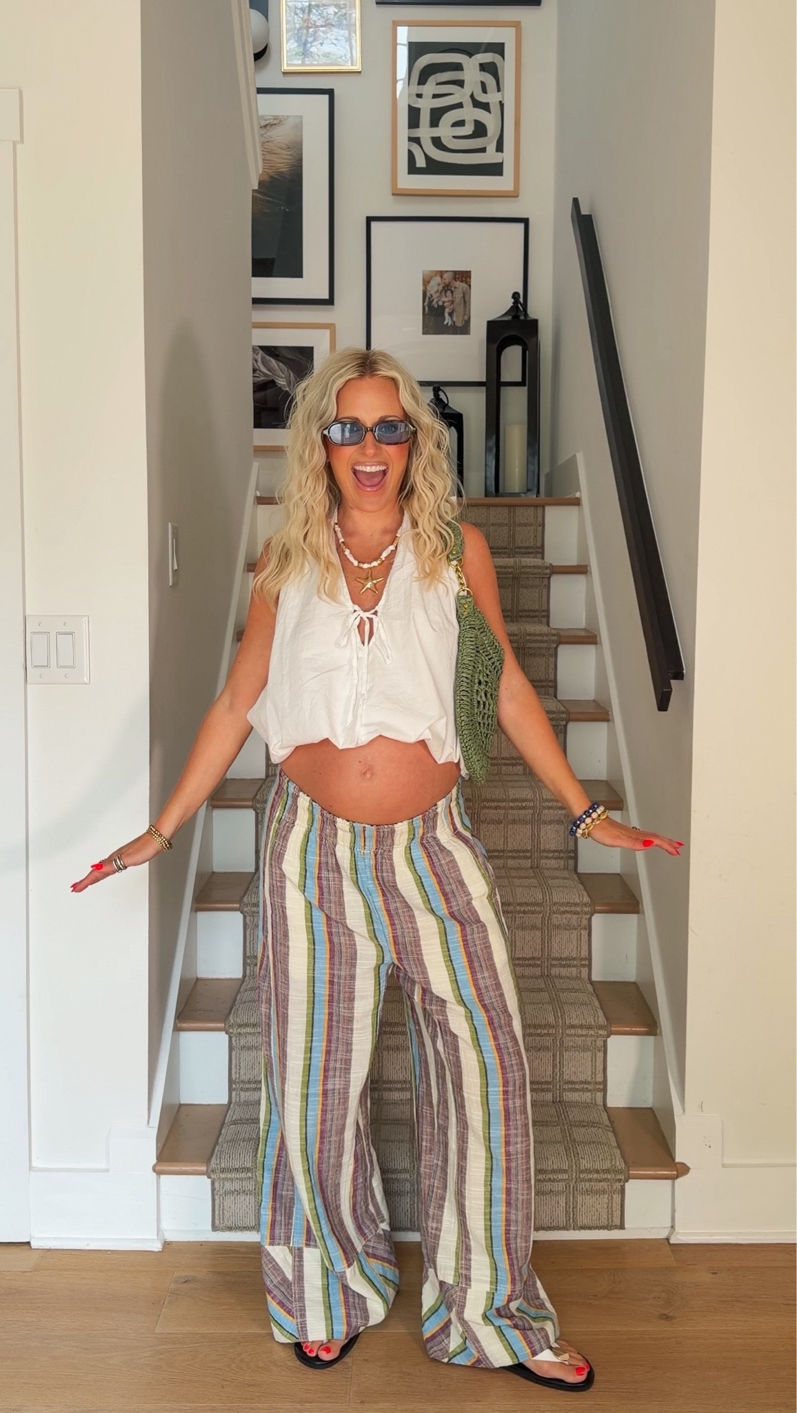 Vacation Outfits | Bump Friendly | Colorful Outfits | Comfy Vacation Style | 16 Weeks Pregnant 
Wearing XS in the top and pants!