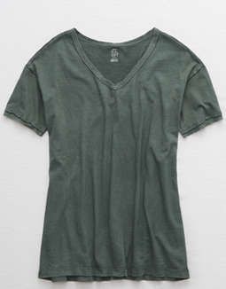 Aerie Distressed V-Neck Boyfriend T-Shirt | American Eagle Outfitters (US & CA)