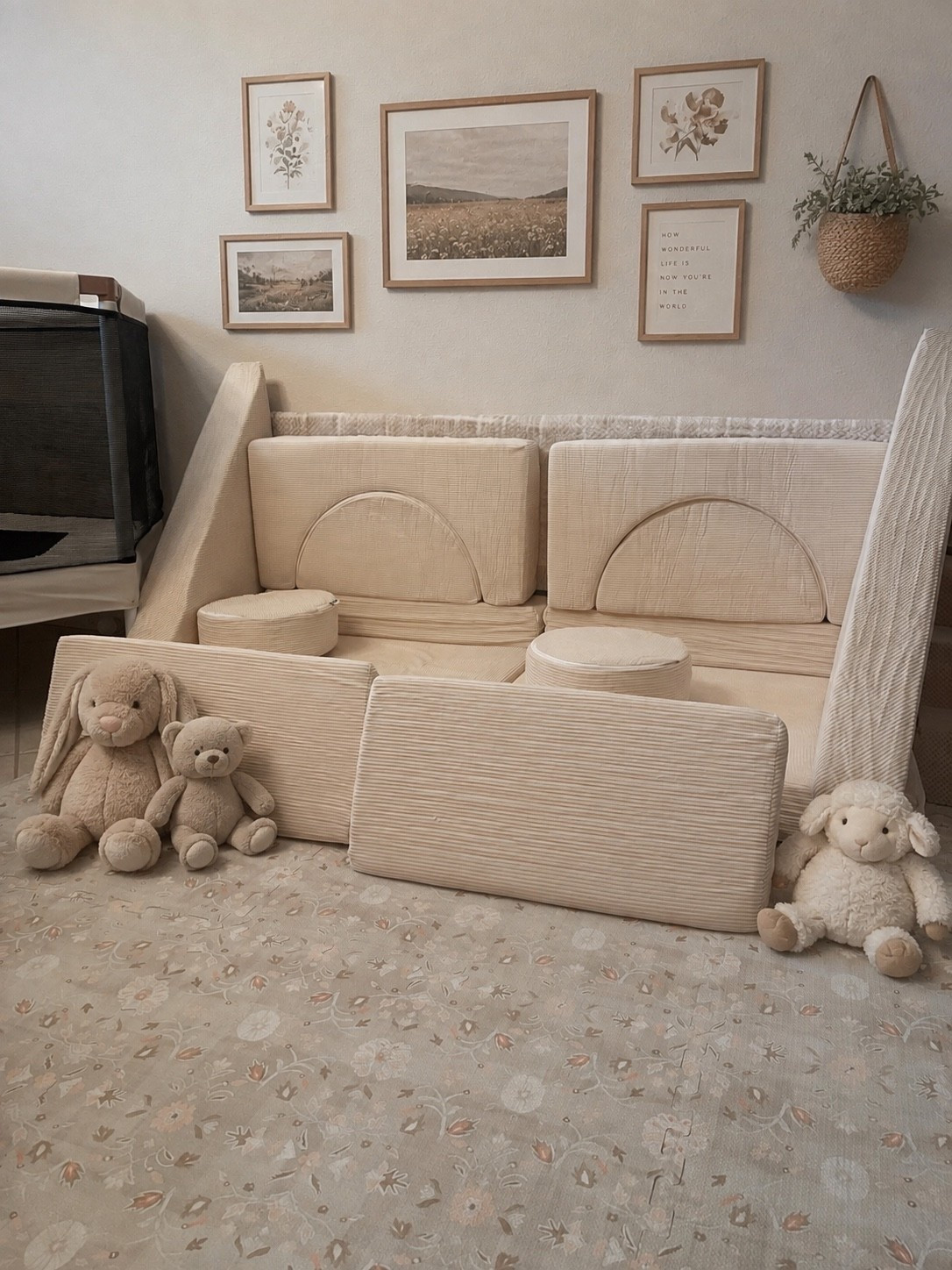Proof that a playroom can be fun for them and still match the house 🤎 This neutral play couch gets used for everything from forts to climbing and lounging, the trampoline is perfect for getting those wiggles out, and the play rug gives them a soft spot for all the chaos in between. 😂 Linking all three!

playroom, playroom ideas, playroom decor, neutral playroom, aesthetic playroom, toddler playroom, kids playroom, playroom inspiration, play couch, kids play couch, toddler play couch, modular play couch, foam play couch, kids modular couch, toddler couch, playroom couch, climbing couch, kids climbing blocks, foam climbing blocks, indoor climbing toys, imaginative play toys, open ended toys, gross motor toys, toddler gross motor toys, indoor toddler activities, toddler trampoline, kids trampoline, indoor trampoline, toddler indoor trampoline, trampoline for kids, sensory toys, sensory playroom, toddler sensory activities, active toddler toys, indoor active toys, playroom essentials, toddler must haves, kids playroom furniture, neutral kids decor, beige playroom, Montessori playroom, soft play, soft play equipment, play mat, kids play rug, toddler play rug, padded play mat, foam play mat, neutral play rug, Amazon playroom finds

#LTKmomlife #LTKHome #LTKKids