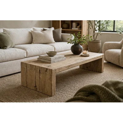 Approx.60 Inches Rustic Vintage Waterfall Coffee Table Weathered Natural | Wayfair North America