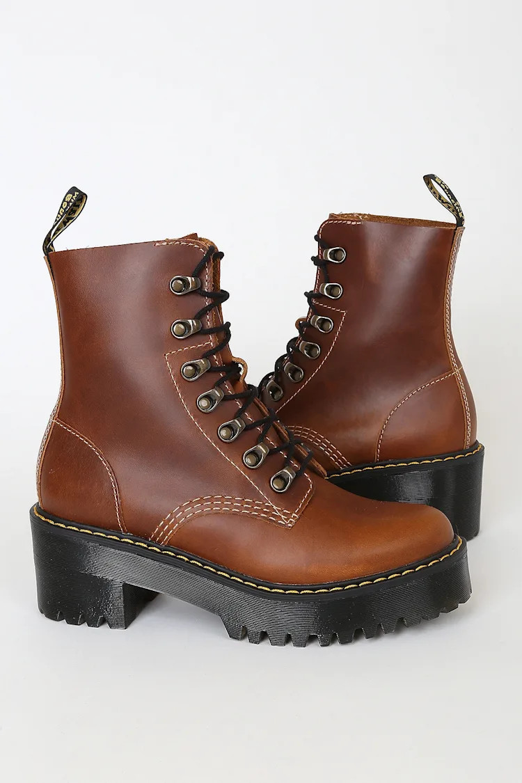 Leona Butterscotch Orleans Leather Lace-Up Platform Boots | Lulus (US)