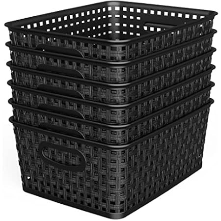 Kiddream Set of 6 Plastic Weave Storage Basket Pantry Organizing Bin (black) | Amazon (US)