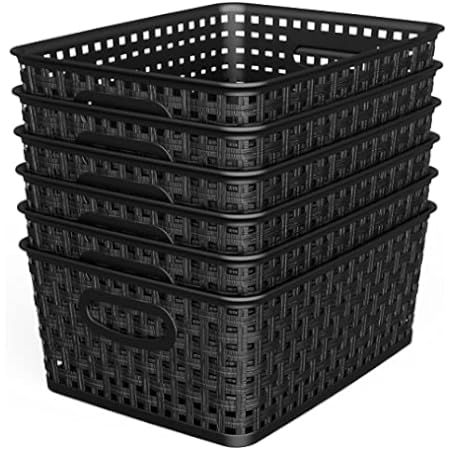 Kiddream Set of 6 Plastic Weave Storage Basket Pantry Organizing Bin (black) | Amazon (US)
