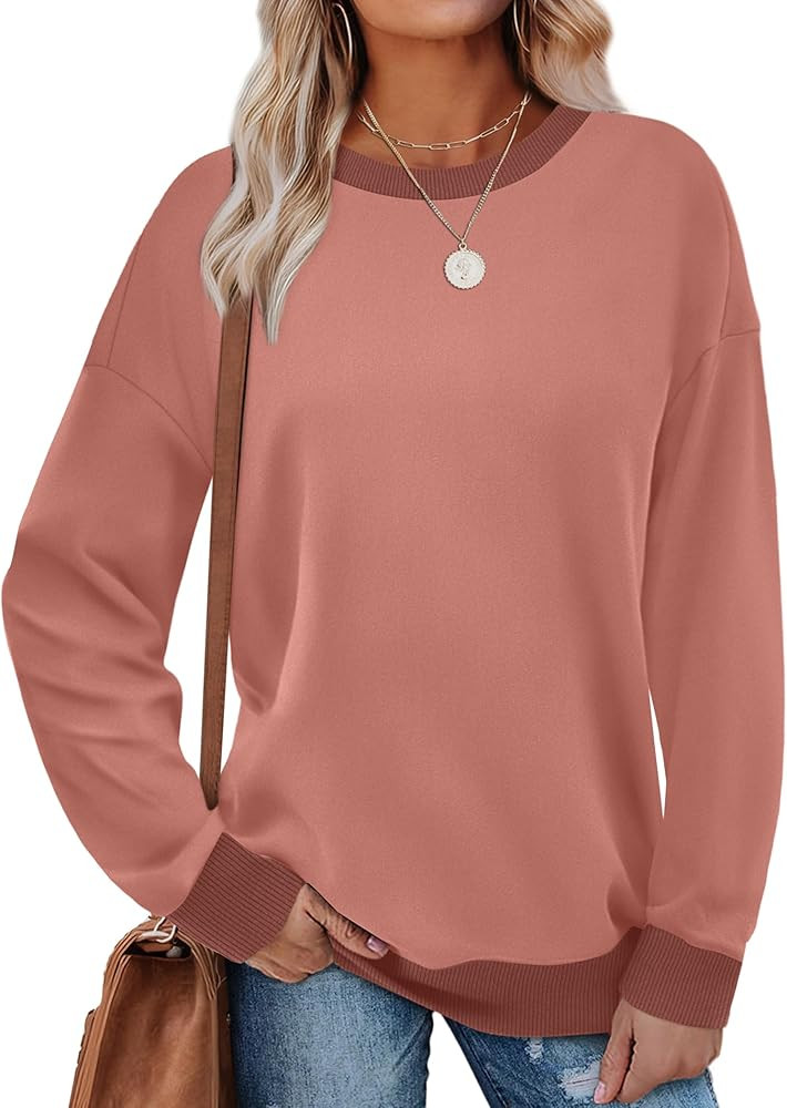 Saloogoe Sweatshirts for Women Crewneck Long Sleeve Loose Fit Tops Color Block Ribbed Trim Fashio... | Amazon (US)