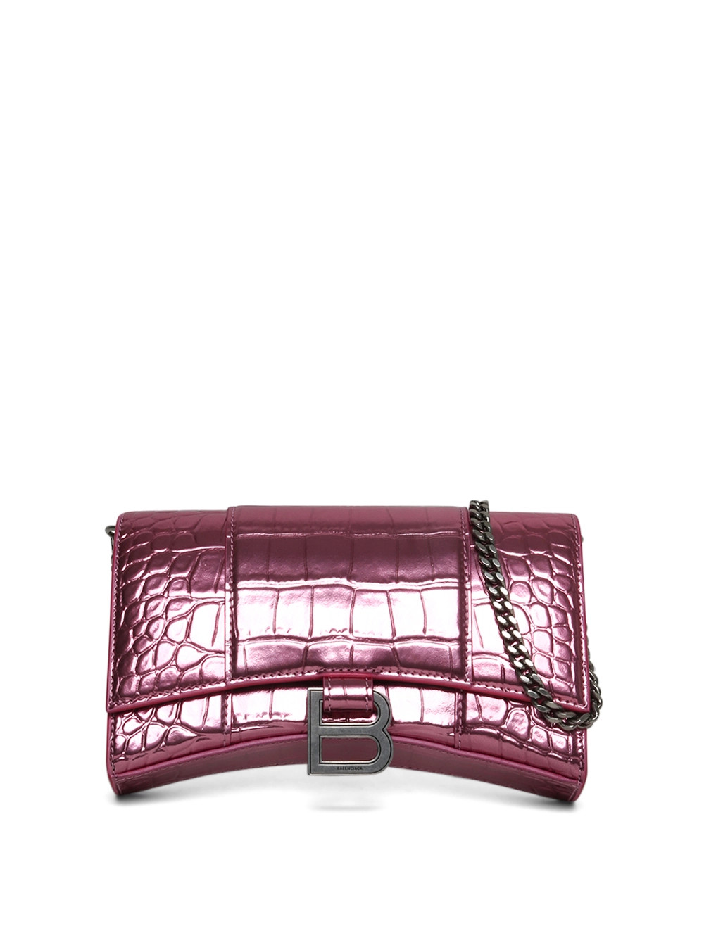 Metallic Croc Embossed Hourglass Wallet With Chain Metallic Pink | The Webster