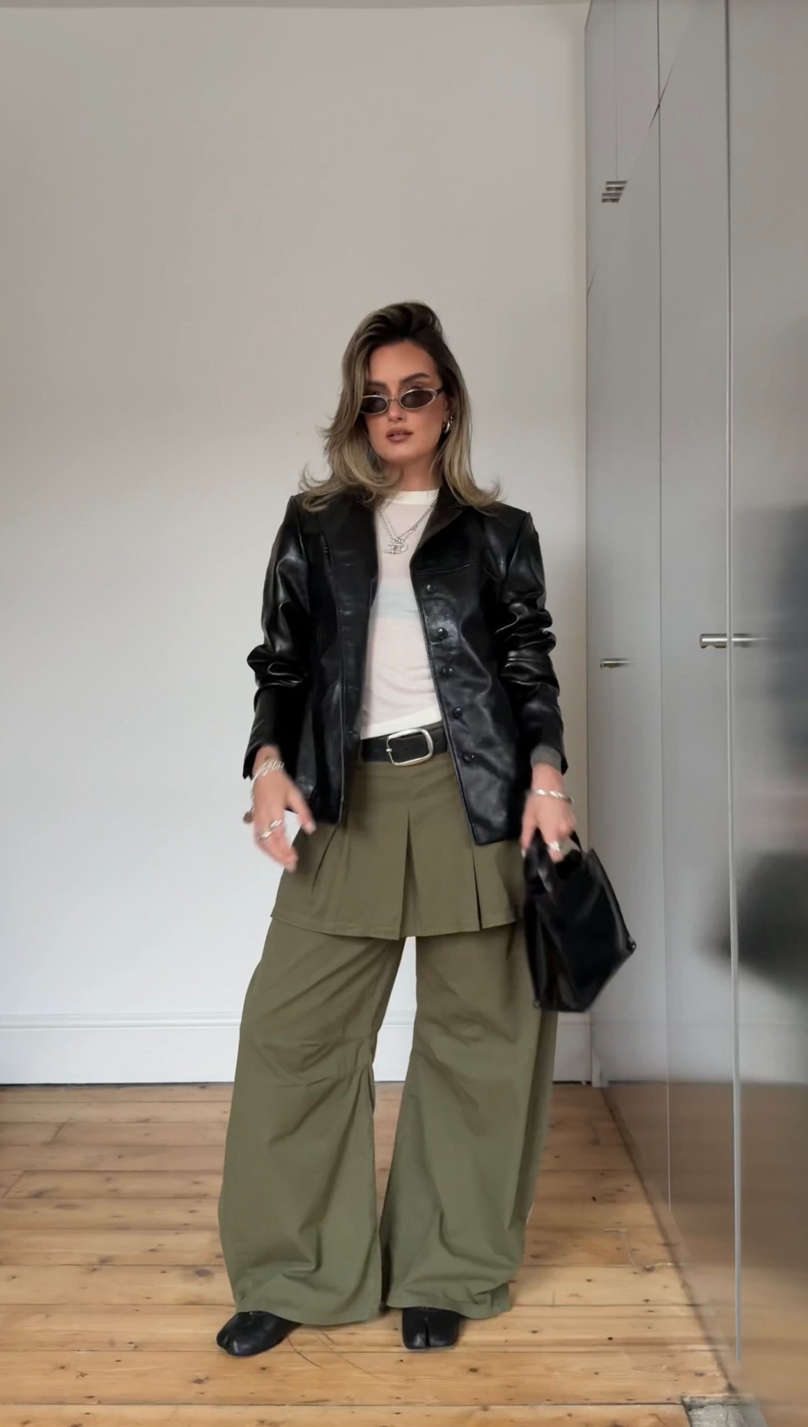 Leather jacket, khaki trousers, ballet flats, skirt trousers, white tshirt, asos outfit @asos 

#LTKeurope #LTKwinter #LTKuk