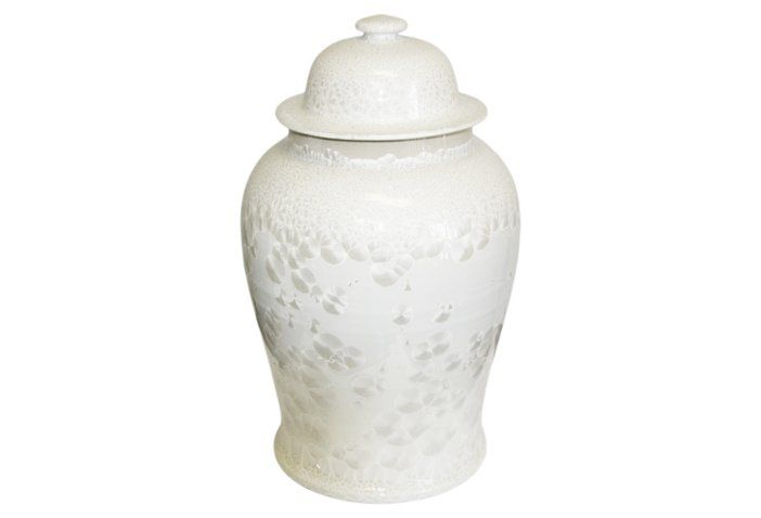 19" Crystal Shell Temple Jar, White | One Kings Lane