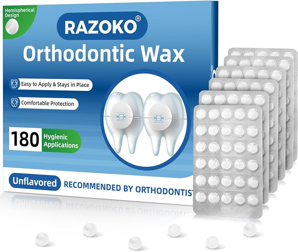RAZOKO Orthodontic Wax for Braces - 180 Dental Wax Dots, Hygienic Individual Wraps, Strong Adhesi... | Amazon (US)