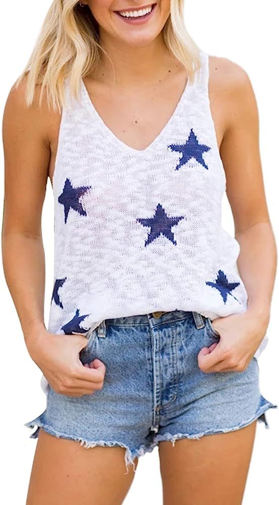 COCOLEGGINGS Summer Scoop Neck Knit Cami Tank Tops Loose Sleeveless Blouse Shirts | Amazon (US)