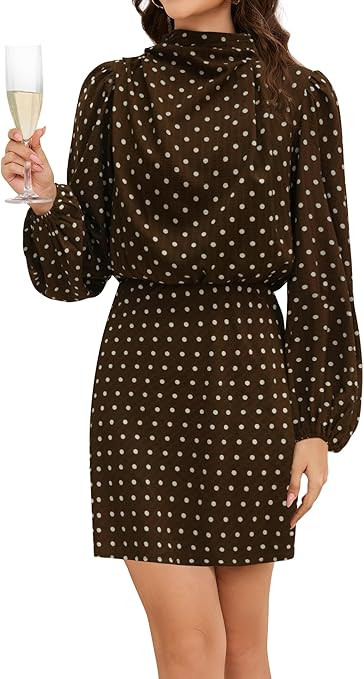 Cocktail Dresses for Women Long Sleeve Satin Short Formal Dress Elegant Mock Neck Silk Wedding Pa... | Amazon (US)