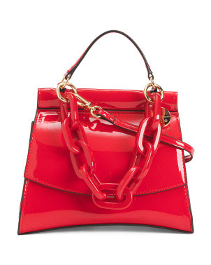 Ererrabaenn Patent Frame Satchel With Chain Link Top Handle | TJ Maxx