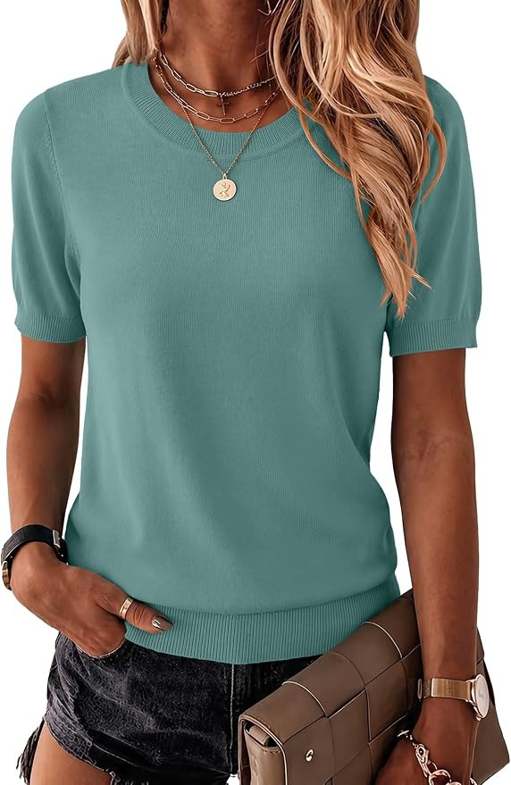 Zeagoo Womens Tops Short Sleeve Sweater Crewneck Basic Fashion Clothing | Summer Short Sleeve Top... | Amazon (US)