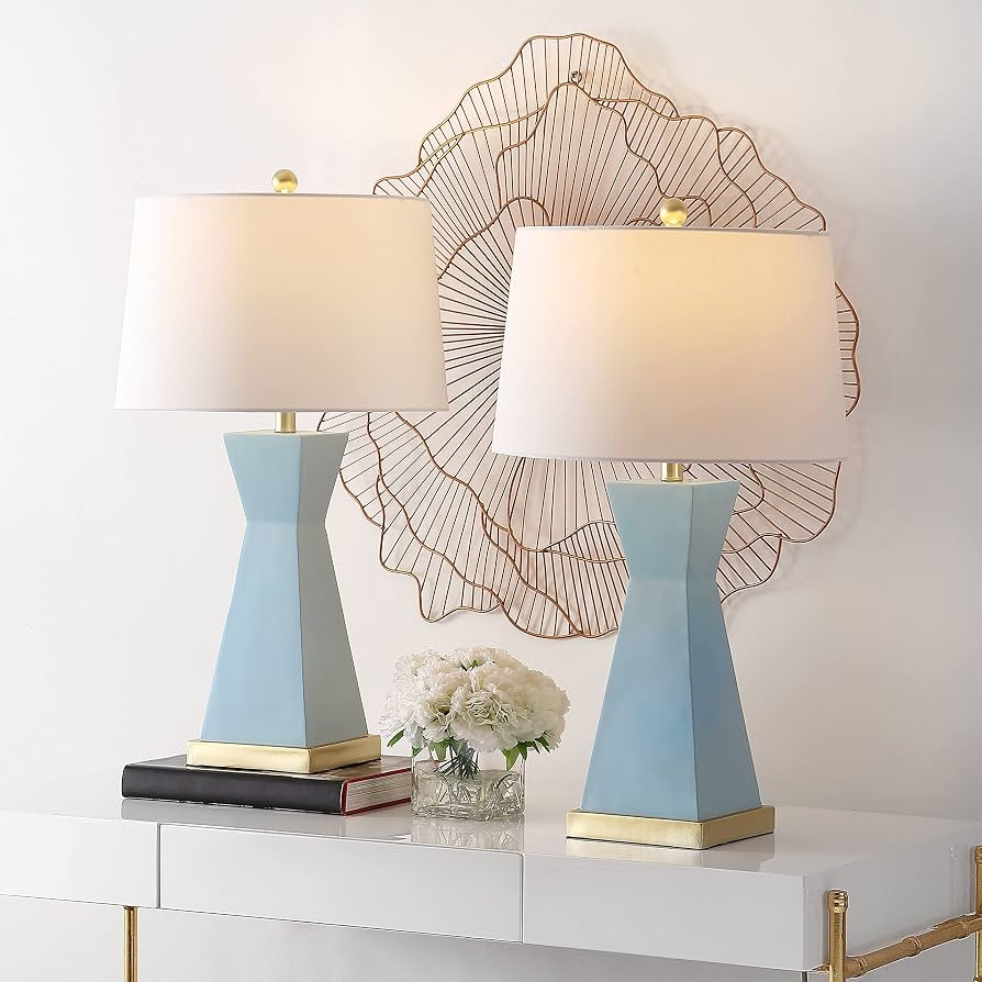 SAFAVIEH Lighting Collection Onder Robins Egg Blue/Gold 27-inch Table Lamp with USB Set of 2 | Amazon (US)