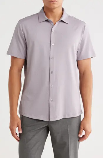 Robert Barakett Glensea Short Sleeve Button-Up Knit Shirt in Purple at Nordstrom Rack, Size Large | Nordstrom Rack