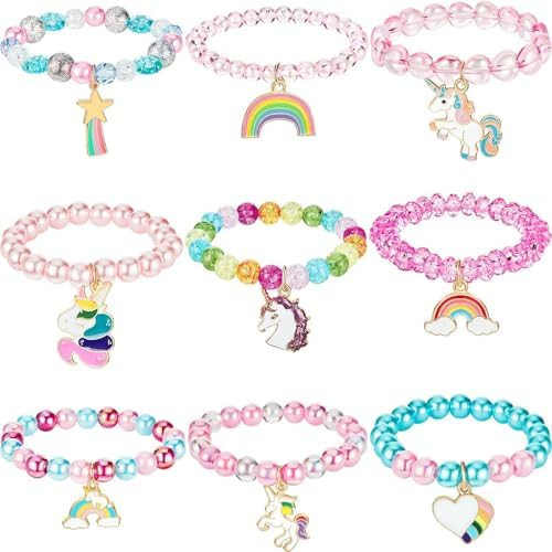 Hicarer 9 Pcs Unicorn Rainbow Bracelets Beaded Jewelry for Unicorn Party Favors Gala Accessories ... | Amazon (US)