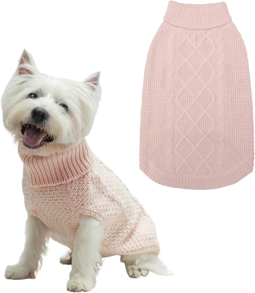 Mihachi Turtleneck Dog Sweater - Winter Coat Apparel Classic Cable Knit Clothes with Leash Hole f... | Amazon (US)