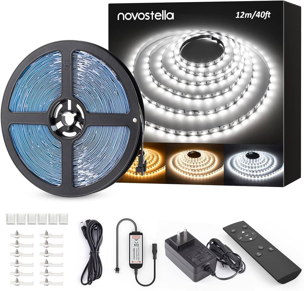 Novostella 40ft Tunable White LED Strip Light 1344 LEDs Dimmable 3000K-6500K 24V Remote Flexible ... | Amazon (US)