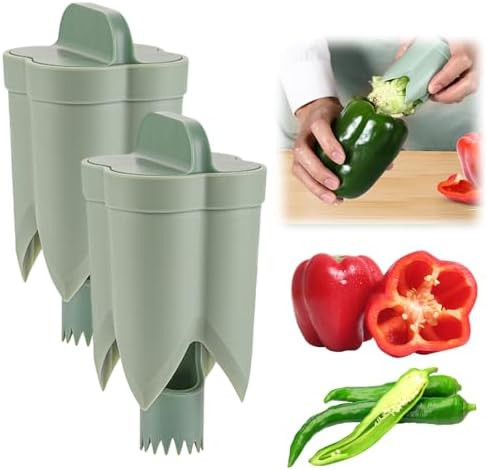 Pepper Seed Corer Remover, Upgrade 2 in 1 Bell Pepper Cutter Quickly Cutting and Deseeding Bell P... | Amazon (US)