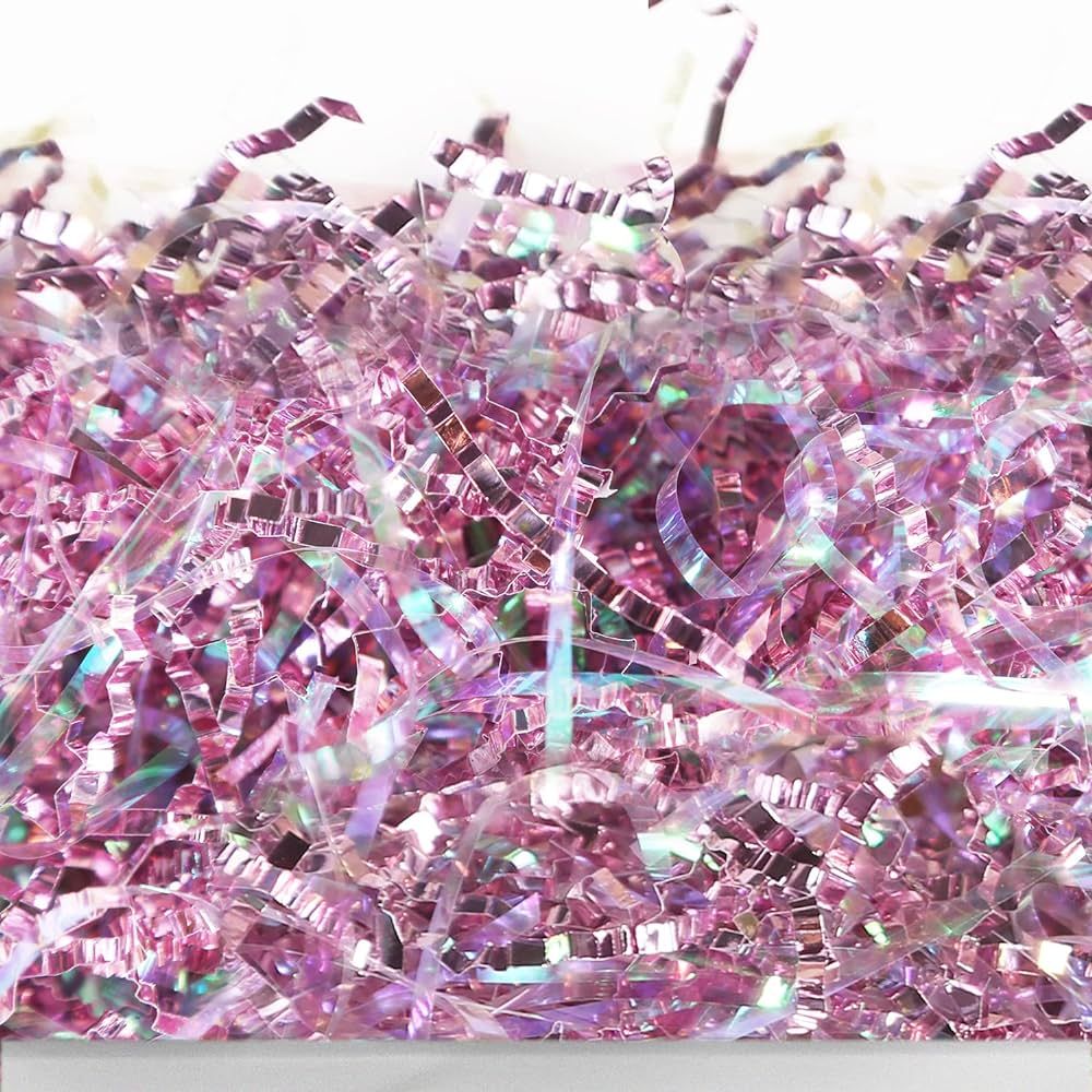 UNIQOOO 1 LB Metallic Iridescent Pink Purple Crinkle Cut Paper Filler Shreds for Gift Box, Sparkl... | Amazon (US)