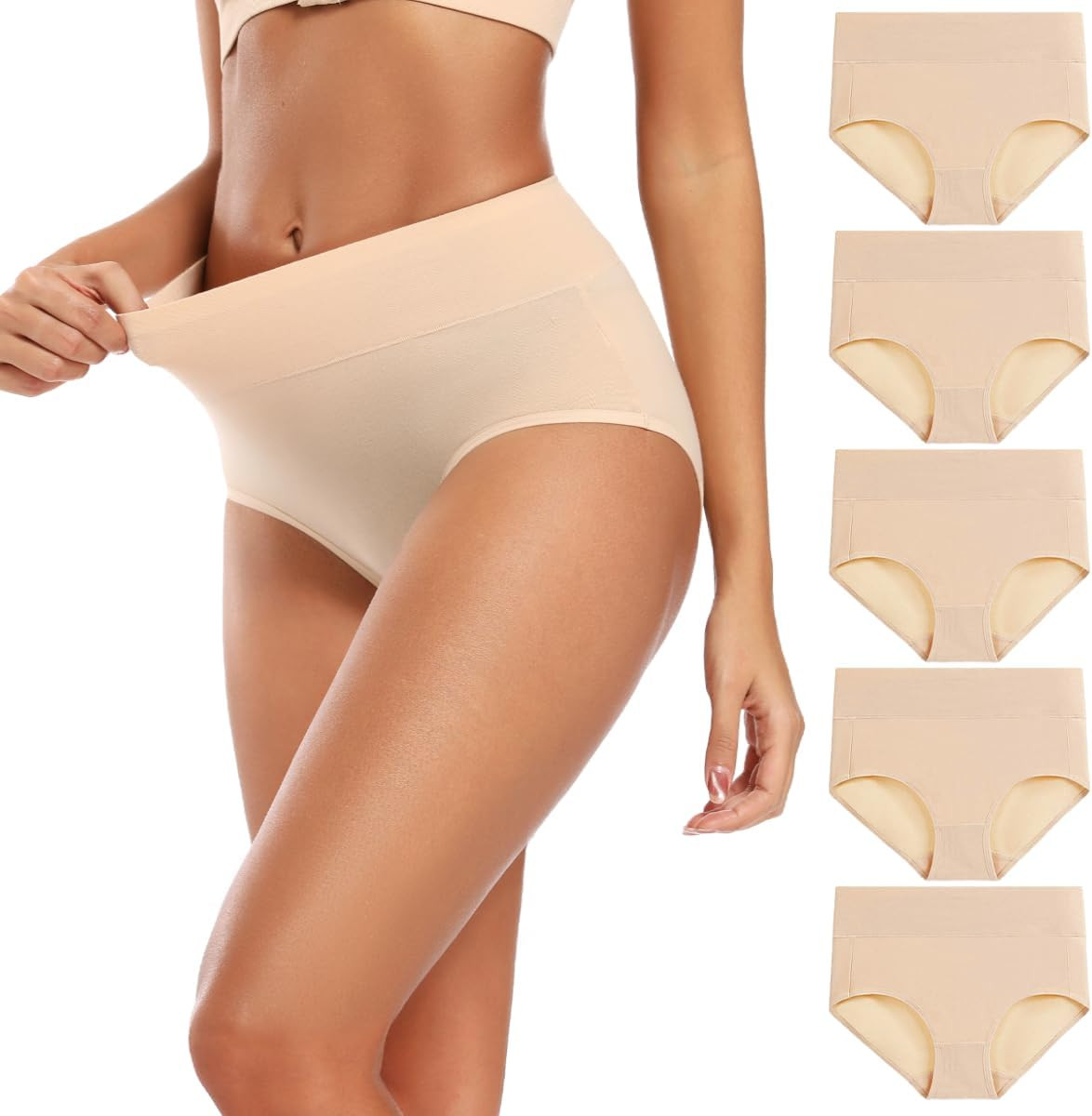Molasus Women's Cotton Underwear High Waisted Full Coverage Ladies Panties (Regular & Plus Size) | Amazon (US)
