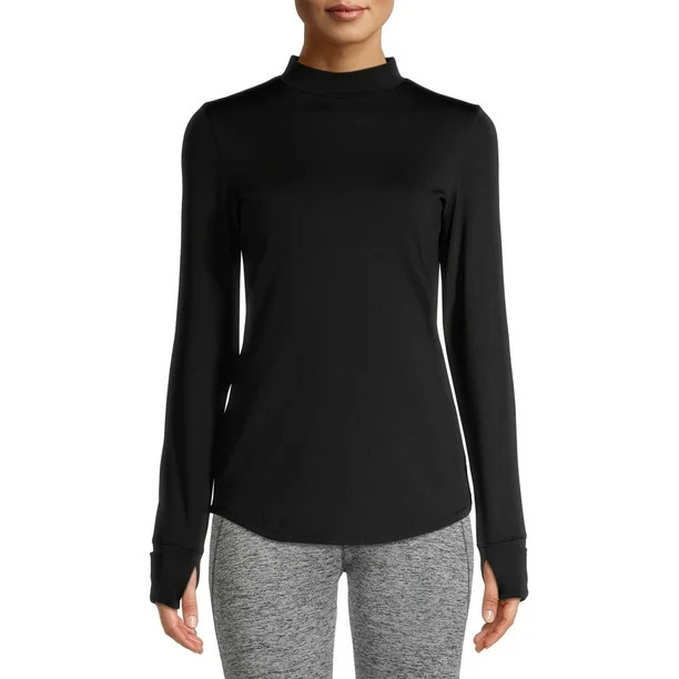 ClimateRight by Cuddl Duds Women's Plush Warmth Base Layer Mock Neck Thermal Top with Mitten Cuff... | Walmart (US)