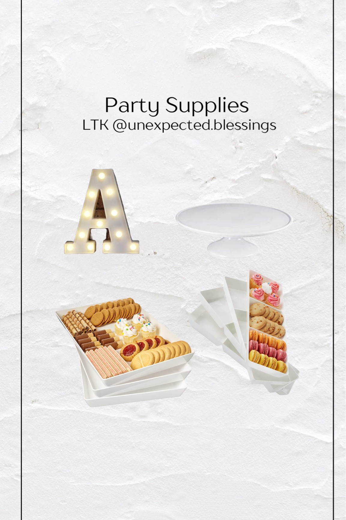White acrylic trays, charcuterie board, party supplies, light up marquee letters, white cake stand

#LTKkids #LTKhome