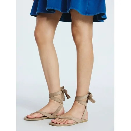 Scoop Women's Faux Suede Ankle Wrap Flat Sandals | Walmart (US)