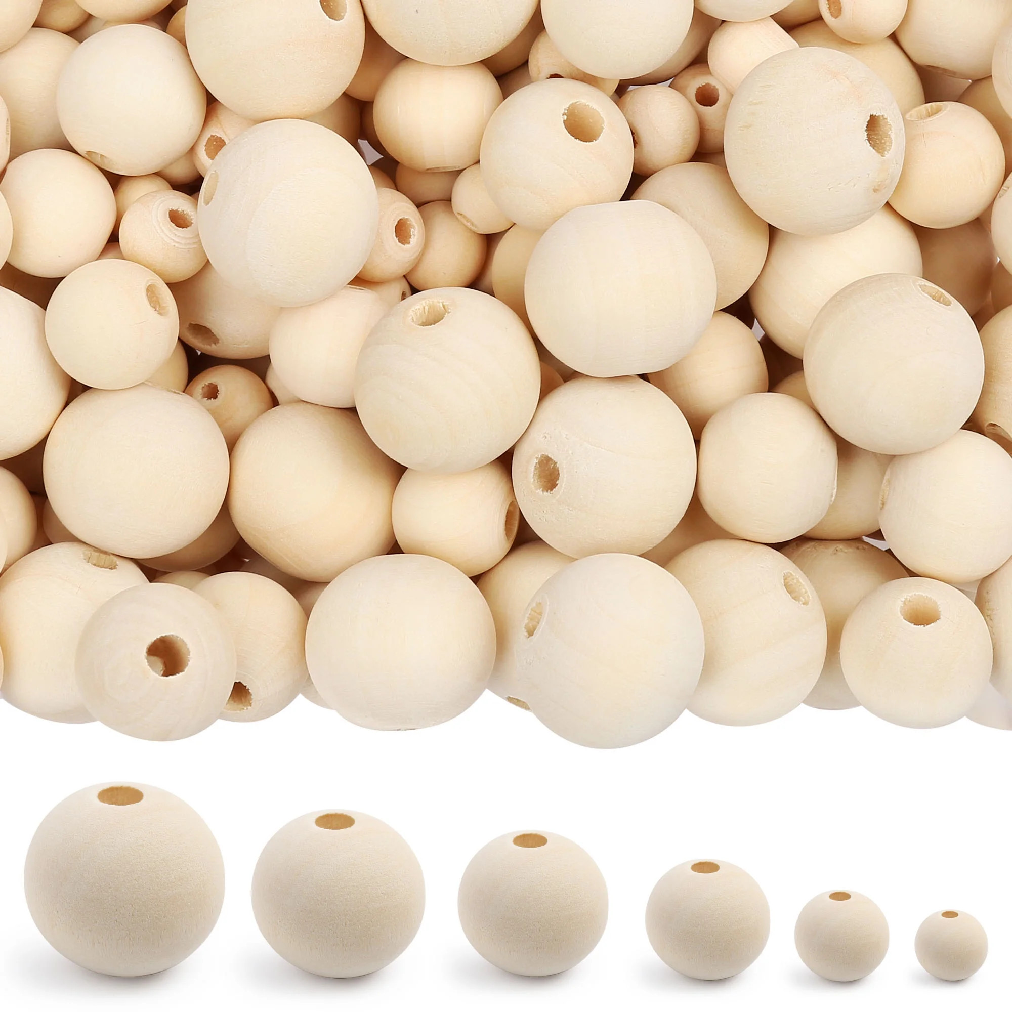 LotFancy Wooden Beads, 500Pcs 6 Sizes Unfinished Natural Wood Beads for Crafts, Wood Material | Walmart (US)
