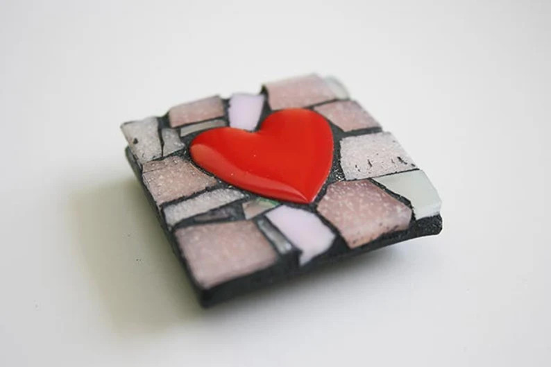 Mosaic Red Pink Heart Square Magnet Love Xo Bride Wedding Housewarming First Home Glass Valentine... | Etsy (US)