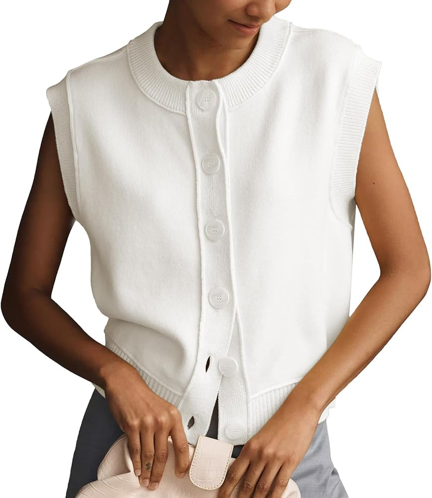 Ainangua Womens Cardigan Sweater Vest Casual Sleeveless Button Down Tops Summer Ribbed Tank Trend... | Amazon (US)