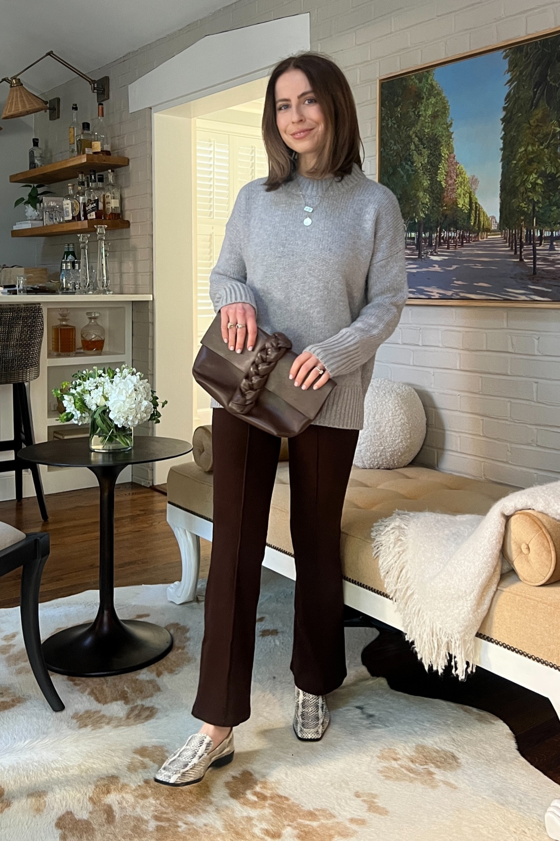 Styling Kick Flare Pants from DONNI (in espresso/chocolate):
La Ligne sweater (code KELLYM10 for first time customers)
Dolce Vita loafers
Similar clutch linked 

#LTKSeasonal #LTKstyletip