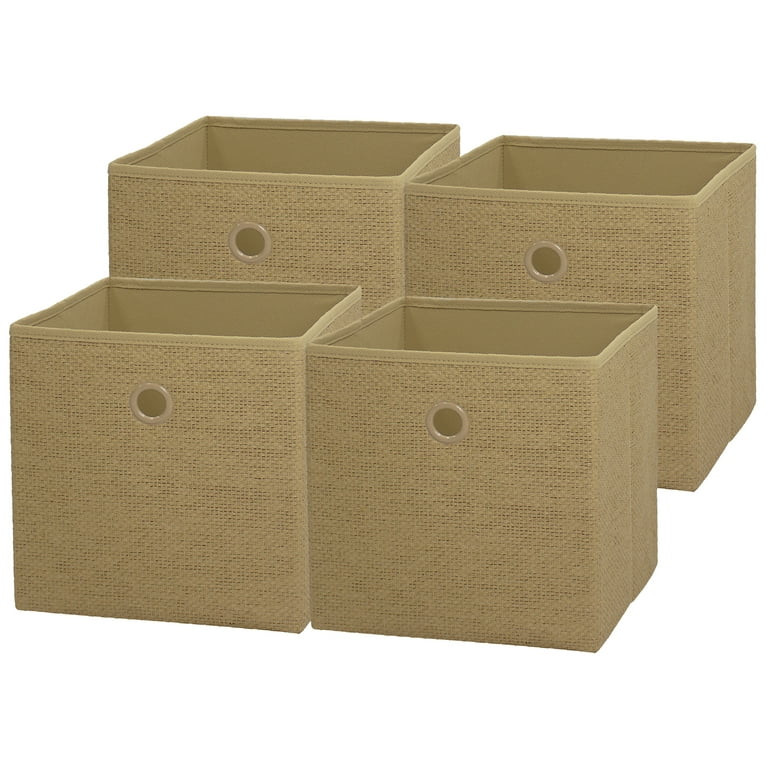 Mainstays Collapsible Fabric Cube Storage Bin (10.5" x 10.5"), Natural Textured, 4 pack | Walmart (US)
